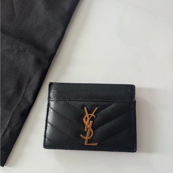 Yves Saint Laurent Accessories - Yves Saint Laurent Quilted Black Card Holder with Gold Logo